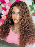 20” HD Italian Curly w/highlights 100% Unprocessed Virgin Human Hair 4x4 Closure wig 200% Density Pre Plucked  | Ready To Ship