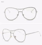 Decorative Rhinestone Copper Frame HD  Clear lens Double Bridge Sunglasses | 5 colors to choose from