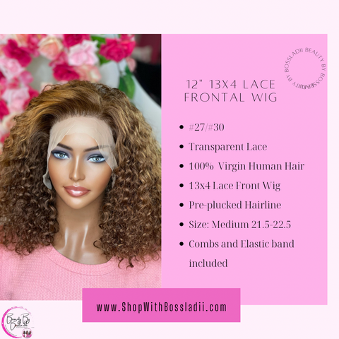 12" Curly Lace Front #27/#30 Wigs | 100% Virgin Human Hair | PrePlucked | Ready To Ship