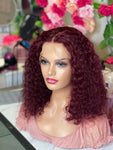 12" Curly 13x4 Lace Frontal Red Wine Wig | 100% Virgin Human Hair | PrePlucked | Ready To Ship