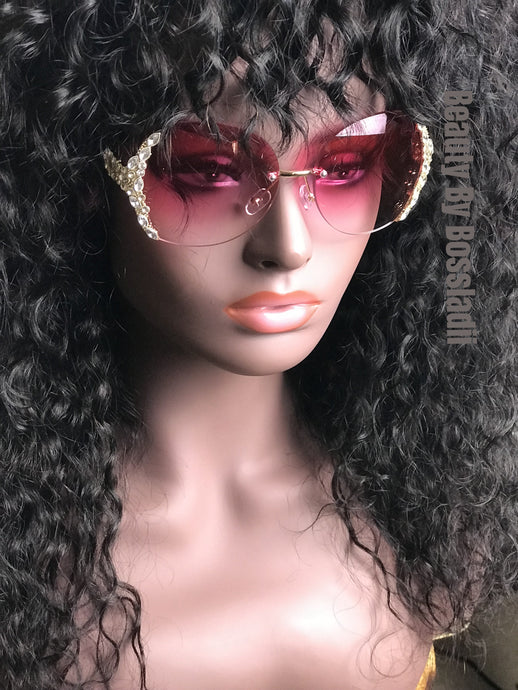 Rimless gradient fashion sunglasses | Big Frame Rhinestone sunglasses