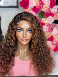20” HD Italian Curly w/highlights 100% Unprocessed Virgin Human Hair 4x4 Closure wig 200% Density Pre Plucked  | Ready To Ship
