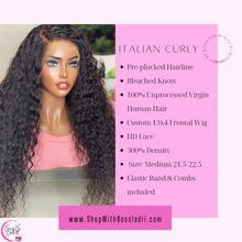 26” HD Italian Curly 100% Unprocessed Virgin Human Hair 13x4 frontal wig w/bleached knots/ Pre Plucked