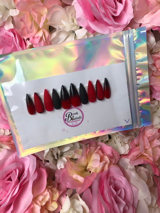 Red & Black Luxury Press On Nails (Large)