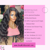 26” HD Bodywave 100% Unprocessed Virgin Human Hair 4x4 closure wig w/bleached knots/ Pre Plucked