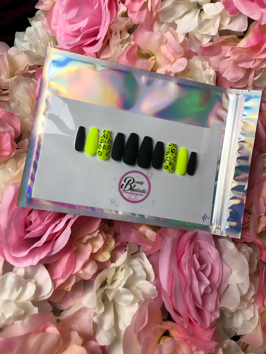 Neon Leopard Print Luxury Press On Nails (Medium)
