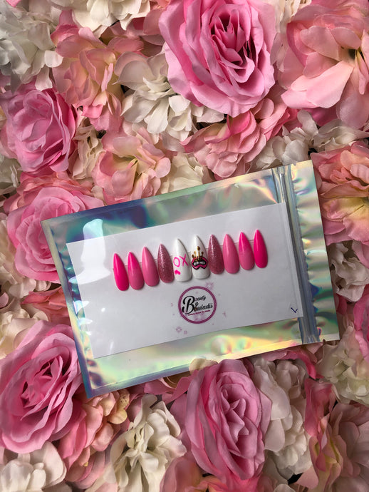 Xoxo Pink Kisses Sharp Press On Nails (Large)