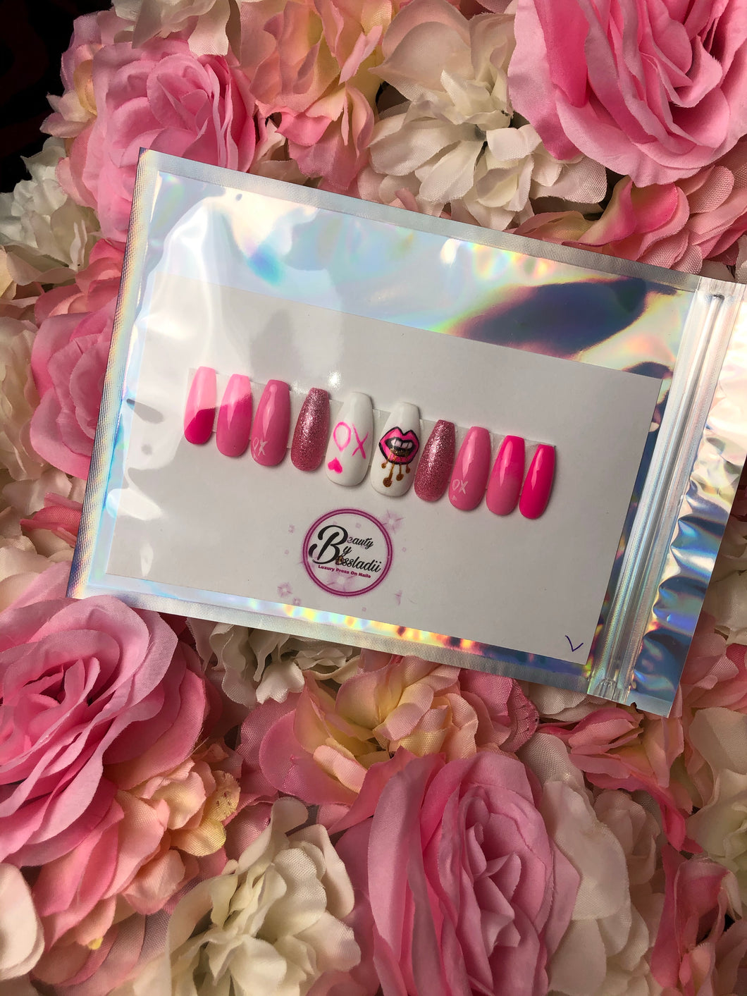 Xoxo Pink Kisses Press On Nails (Large)
