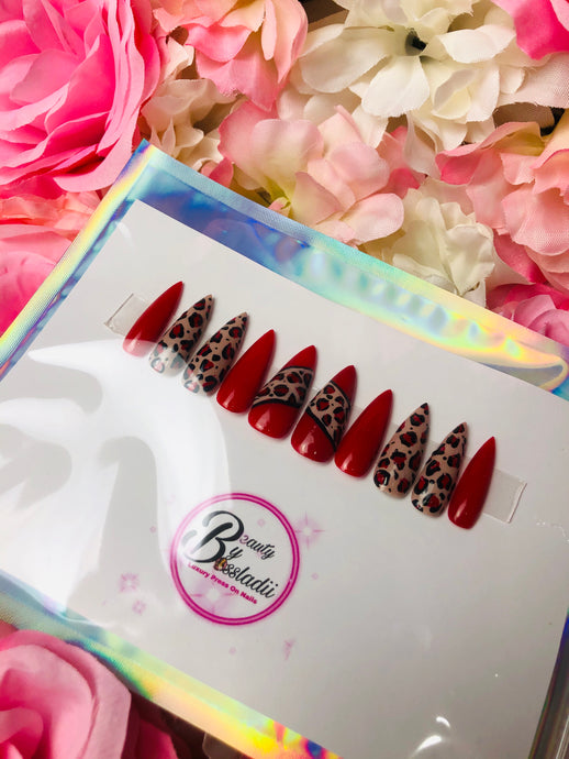 Cheetah Red Luxury Press On Nails (Large)