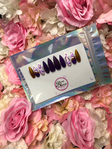 Purple & Gold Marble Luxury Press On Nails (Large)