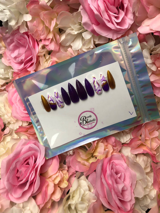 Purple & Gold Marble Luxury Press On Nails (Large)