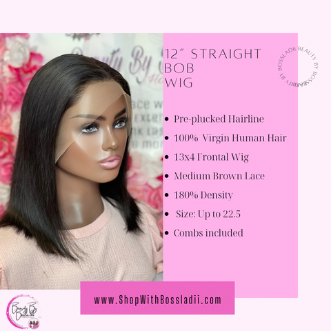 12"-14" Straight Bob 100% Unprocessed Virgin Human Hair 200% Density Pre Plucked 13x4 Frontal Wig | Ready To Ship