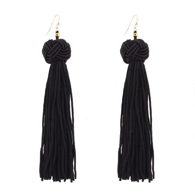 Retro Braided Long Tassel Cotton Drop Earrings For Women | available in 5 Color