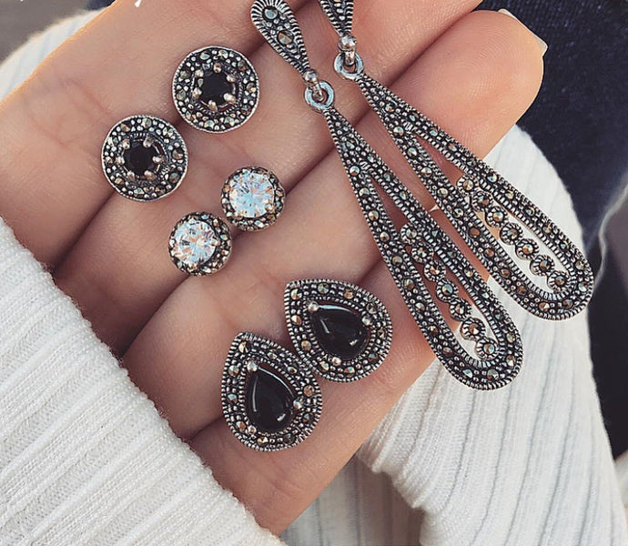 4 Pairs/Set Women Crystal Bohemian Earring Stud Earrings for Women Boucle D'oreille Jewelry Dazzling Cubic Zirconia Opal Brincos