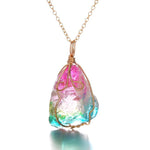 Natural Stone Colorful Crystal Chakra Rock Necklace Irregular Rainbow Stones Gold Chain Quartz Pendant Necklaces