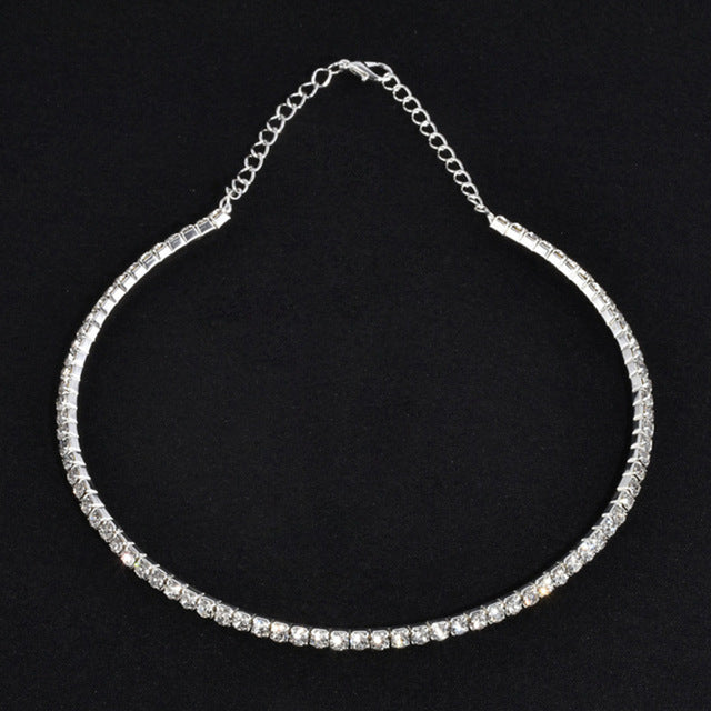 1 2 3  Rows Rhinestone Choker Necklace For Women