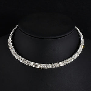 1 2 3  Rows Rhinestone Choker Necklace For Women