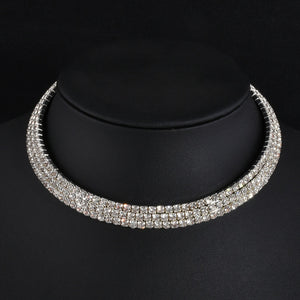 1 2 3  Rows Rhinestone Choker Necklace For Women