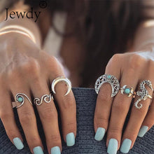 Mixed Vintage Crown Crystal Boho Jewelry Unique Carving Tibetan Silver Rings Set for Woman