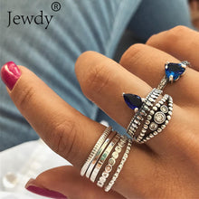 Mixed Vintage Crown Crystal Boho Jewelry Unique Carving Tibetan Silver Rings Set for Woman