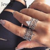 Mixed Vintage Crown Crystal Boho Jewelry Unique Carving Tibetan Silver Rings Set for Woman