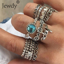 Mixed Vintage Crown Crystal Boho Jewelry Unique Carving Tibetan Silver Rings Set for Woman
