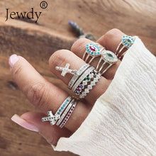 Mixed Vintage Crown Crystal Boho Jewelry Unique Carving Tibetan Silver Rings Set for Woman