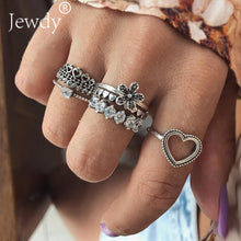 Mixed Vintage Crown Crystal Boho Jewelry Unique Carving Tibetan Silver Rings Set for Woman