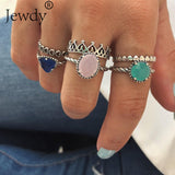 Mixed Vintage Crown Crystal Boho Jewelry Unique Carving Tibetan Silver Rings Set for Woman