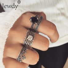 Mixed Vintage Crown Crystal Boho Jewelry Unique Carving Tibetan Silver Rings Set for Woman