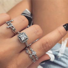 Mixed Vintage Crown Crystal Boho Jewelry Unique Carving Tibetan Silver Rings Set for Woman