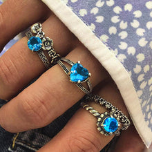 Mixed Vintage Crown Crystal Boho Jewelry Unique Carving Tibetan Silver Rings Set for Woman