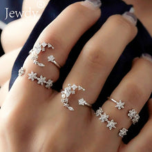 Mixed Vintage Crown Crystal Boho Jewelry Unique Carving Tibetan Silver Rings Set for Woman
