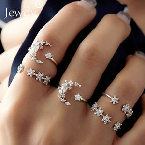 Mixed Vintage Crown Crystal Boho Jewelry Unique Carving Tibetan Silver Rings Set for Woman