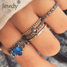 Mixed Vintage Crown Crystal Boho Jewelry Unique Carving Tibetan Silver Rings Set for Woman