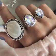 Mixed Vintage Crown Crystal Boho Jewelry Unique Carving Tibetan Silver Rings Set for Woman