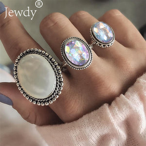 Mixed Vintage Crown Crystal Boho Jewelry Unique Carving Tibetan Silver Rings Set for Woman